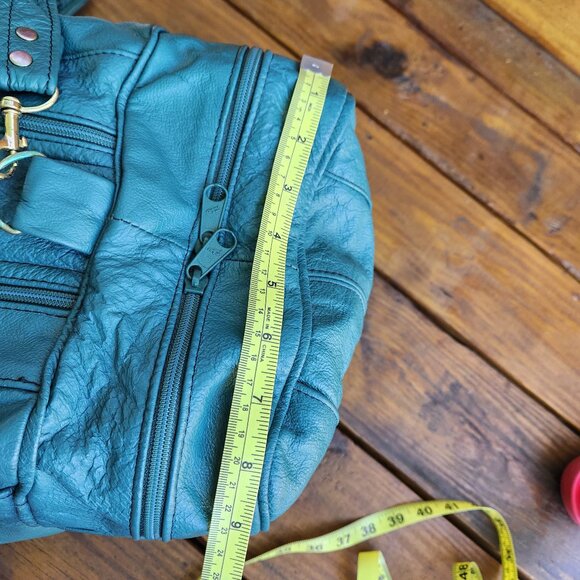 Carroll Goods Top Grain Leather Soft green large Duffle Bag Zip Shoulder strap - Picture 13 of 16